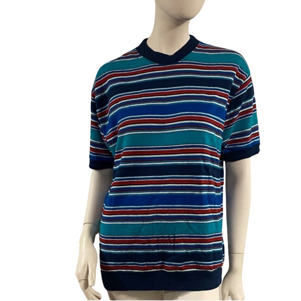 The Inn Shop Vintage Striped Blue and Red Short Sleeve Shirt